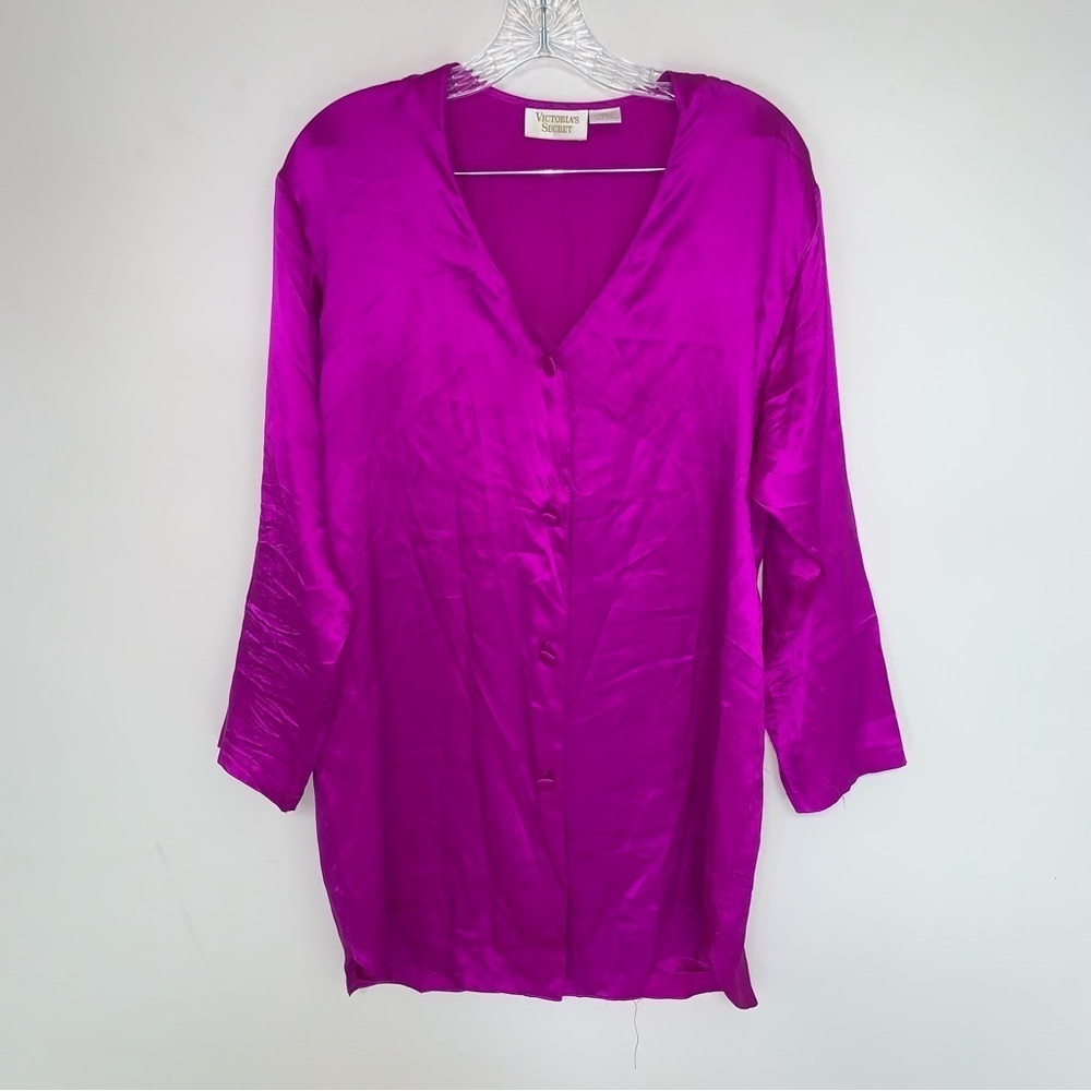 Vintage Victoria's Secret Gold Label Pajama Silk Button Up Shirt S